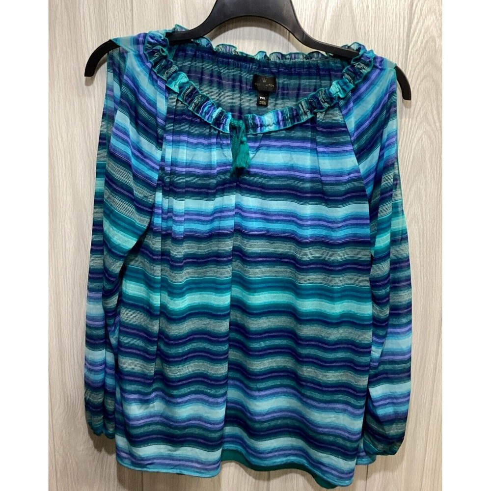 WORTHINGTON Women's (Size PXL) Long‎ Sleeve Cold Shoulder Ruffle Neck Shirt